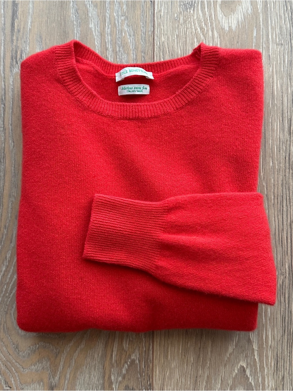 United Colors of Benetton Stile Benetton Tomato Red Merino Wool Crew Sweater XS